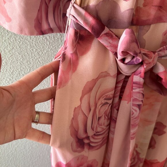 Wayward Fancies Eshakti Pink Purple Rose Floral Maxi Dress 8/10 - Picture 5 of 9